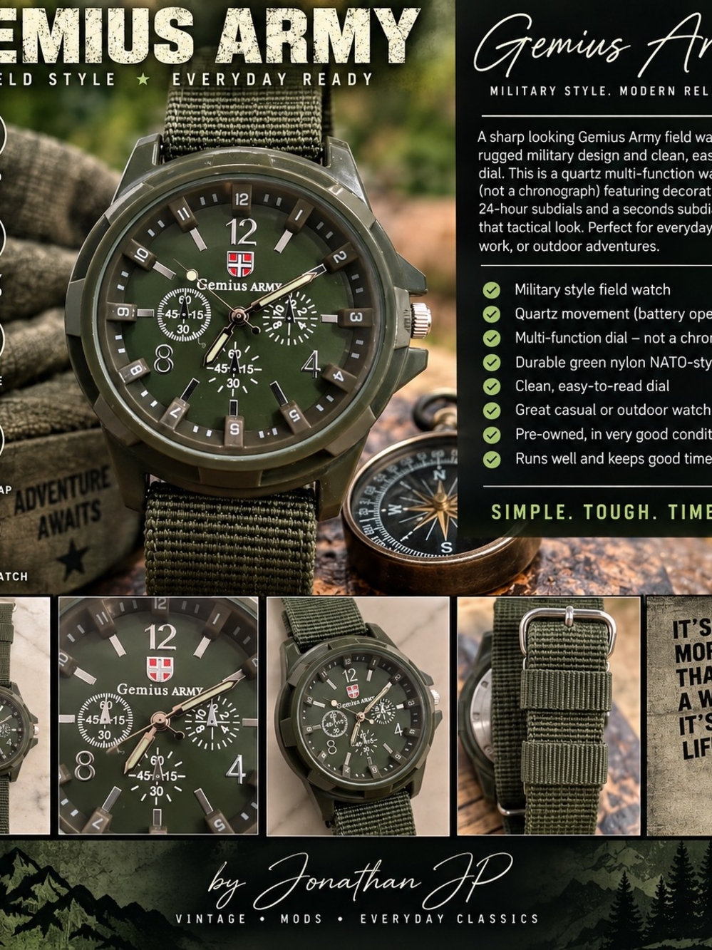 Gemius Army Military Style Quartz Watch – Green Nylon Band